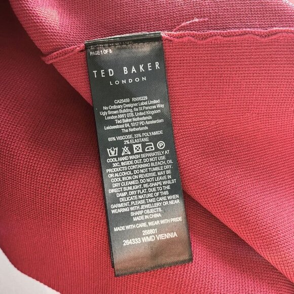 NWT TED BAKER VIENNIA LONG SLEEVE STRETCH KNIT FIT & FLARE DRESS IN DEEP PINK -L - Picture 15 of 16